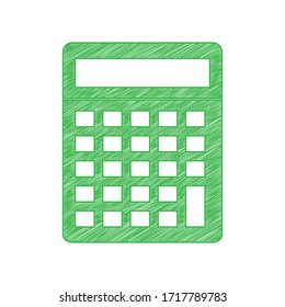 Calculator simple sign. Green scribble Icon with solid contour on white background. Illustration.