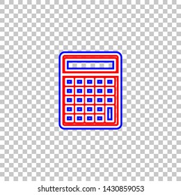 Calculator simple sign. Red, white and contour icon at transparent background. Illustration.