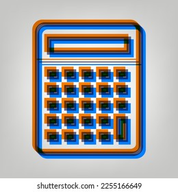 Calculator simple sign. Stroked Icon in orange, azure and old lavender Colors at gray Background. Illustration.