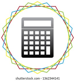 Calculator simple sign. Vector. Black icon with patch of light inside colorful hexagonal frames at white background.