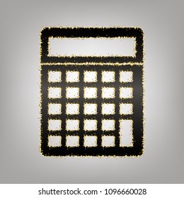 Calculator simple sign. Vector. Blackish icon with golden stars at grayish background.