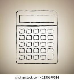 Calculator simple sign. Vector. Brush drawed black icon at light brown background.