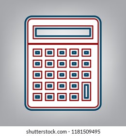 Calculator simple sign. Vector. Dark red, transparent and midnight green stroke of white icon at grayish background.