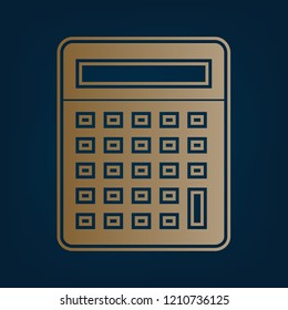 Calculator simple sign. Vector. Golden icon and border at dark cyan background.