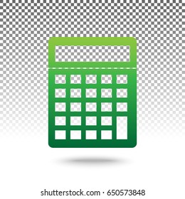 Calculator simple sign. Vector. Green gradient icon with shadow at bottom on transparent and white background.