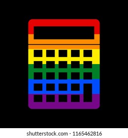 Calculator simple sign. Vector. Icon with colors of LGBT flag at black background.