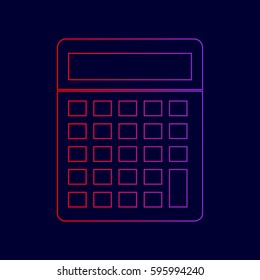 Calculator simple sign. Vector. Line icon with gradient from red to violet colors on dark blue background.