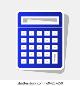 Calculator simple sign. Vector. New year bluish icon with outside stroke and gray shadow on light gray background.