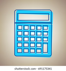 Calculator simple sign. Vector. Sky blue icon with defected blue contour on beige background.