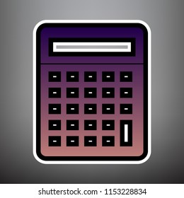 Calculator simple sign. Vector. Violet gradient icon with black and white linear edges at gray background.