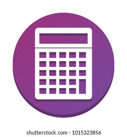 Calculator simple sign. Vector. White icon with flat shadow on purpureus circle at white background. Isolated.