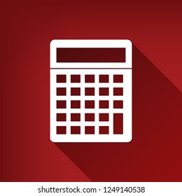 Calculator simple sign. Vector. White icon with limitless shadow at ruby red background.