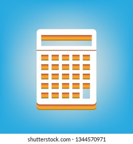 Calculator simple sign. Vector. White icon with 3d warm-colored gradient body at sky blue background.