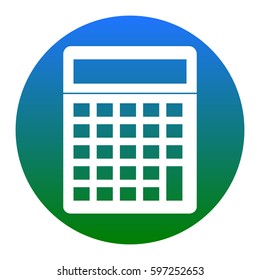 Calculator simple sign. Vector. White icon in bluish circle on white background. Isolated.