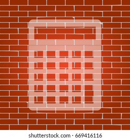 Calculator simple sign. Vector. Whitish icon on brick wall as background.