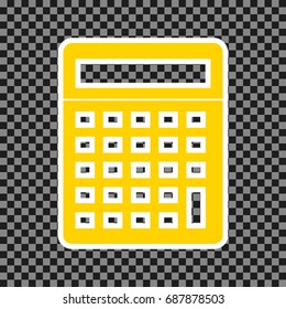 Calculator simple sign. Vector. Yellow icon with white contour on dark transparent background.