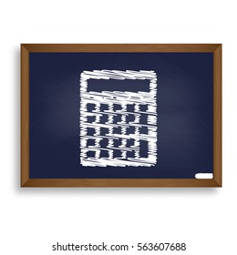 Calculator simple sign. White chalk icon on blue school board with shadow as background. Isolated.