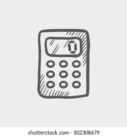 Calculator sketch icon for web and mobile. Hand drawn vector dark grey icon on light grey background.