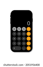 Calculator in smartphone. App for calculate with interface in mobile phone. Number on calculator. Software with ui on cellphone screen. Design mockup with keyboard. Smart app. Vector.