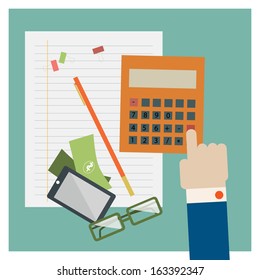 calculator and some office supplies. Vector.