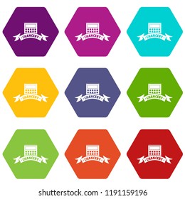 Calculator stationery icons 9 set coloful isolated on white for web