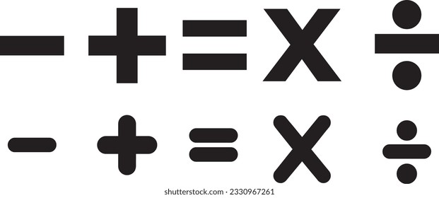 Colección de símbolos de la calculadora. Conjunto de símbolos matemáticos. Iconos de signos matemáticos. Ilustración aislada del vector.