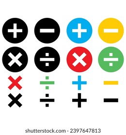 Calculator symbol collection. Mathematic symbol set. Math sign icons. Vector isolated illustration. Isolated on white background. Flat design.