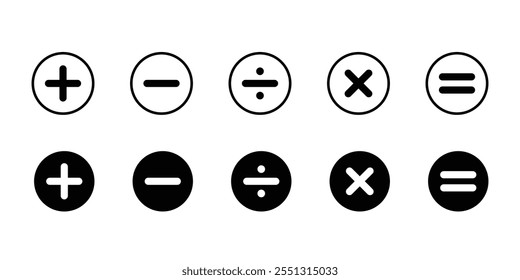 Calculator symbol collection. Mathematic symbol set. Math sign icons.