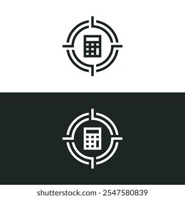 Calculator in target icon isolated on white background. Vector illustrations are made with vector-based software, not AI generated results.