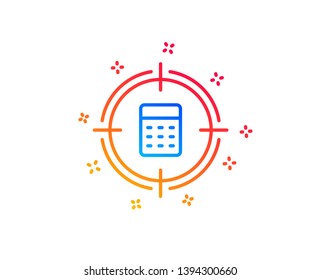 Calculator in target line icon. Accounting or Audit sign. Calculate finance symbol. Gradient design elements. Linear calculator target icon. Random shapes. Vector
