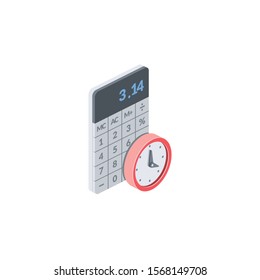 Calculator timer clock. Vector 3d isometric, color web icon, new flat style. Creative illustration design, idea for infographics.