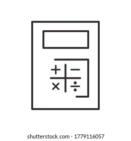 Calculator tool line style icon design, Mathematics finance device electronic education office object and accounting theme Vector illustration