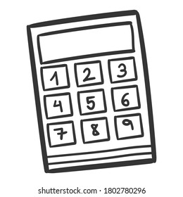 Calculator Traditional Doodle. Icons Sketch Hand Made. Design Vector Line Art.