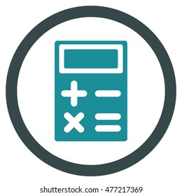 Calculator vector bicolor rounded icon. Image style is a flat icon symbol inside a circle, soft blue colors, white background.