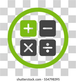 Calculator vector bicolor rounded icon. Image style is a flat icon symbol inside a circle, light green and gray colors, transparent background.