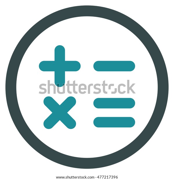 Calculator vector bicolor rounded icon. Image\
style is a flat icon symbol inside a circle, soft blue colors,\
white background.