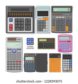 Calculator vector business accounting calculation technology calculating finance illustration set of mathematical object with buttons calculated mathematics numbers isolated on white background