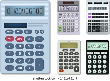 Calculator vector business accounting calculation technology calculating finance illustration set of mathematical object with buttons calculated mathematics numbers isolated on white background