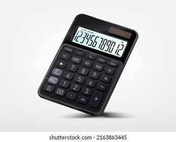 Calculator vector business accounting calculation technology calculating finance set of mathematical object with buttons calculated mathematics numbers isolated on white background. Perspective. 3D.