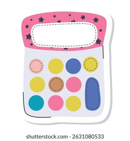 Pegatina de dibujos animados de Vector de la calculadora en el fondo blanco.