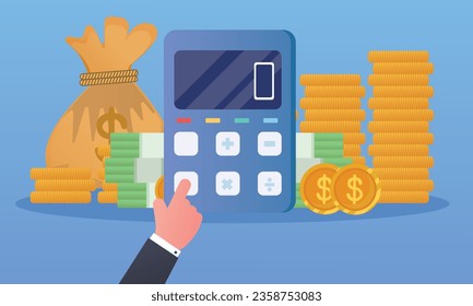 calculator vector display concept financial management.on blue background.Vector Design Illustration.