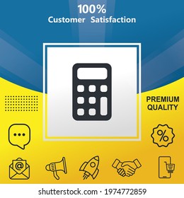 Calculator vector glyph color icon. With yellow and blue background option