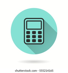 Calculator vector icon. Black illustration isolated on green background for graphic and web design.