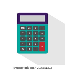 Calculator vector icon. Flat calculator illustration with white background and long shadow