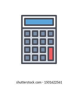 Calculator Vector Icon, Illustration Style outline Filled 