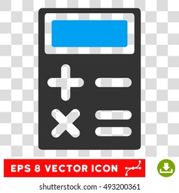 Calculator vector icon. Image style is a flat blue and gray icon symbol.