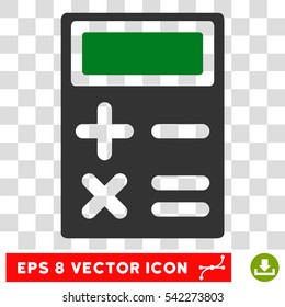 Calculator vector icon. Image style is a flat green and gray icon symbol.