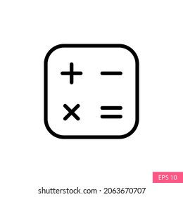 Calculator vector icon in line style design for website design, app, UI, isolated on white background. Mathematics symbols, Math signs. Editable stroke. EPS 10 vector illustration.