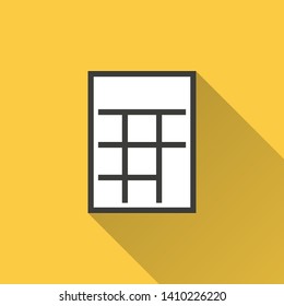 Calculator vector icon with long shadow. Simple illustration isolated on yellow background for graphic and web design.