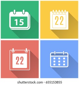 Calculator vector icon with long shadow. White illustration isolated on color background for graphic and web design.